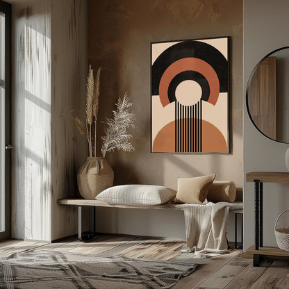 Elevate your space with this captivating geometric masterpiece, featuring bold shapes in warm earth for sweet-home