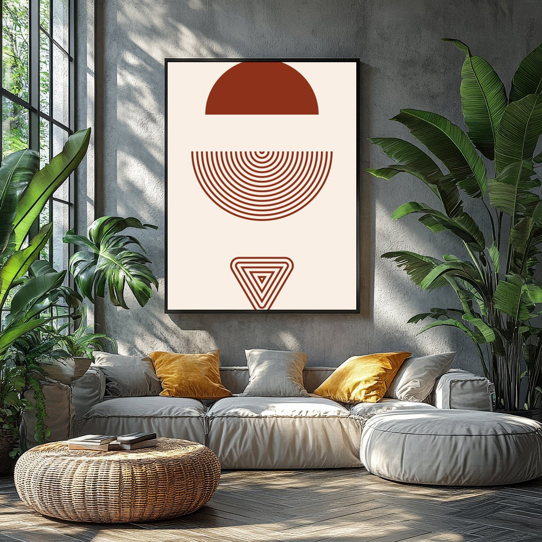Explore the quiet elegance of geometric shapes with this stunning artwork, featuring rich earth for Balcony