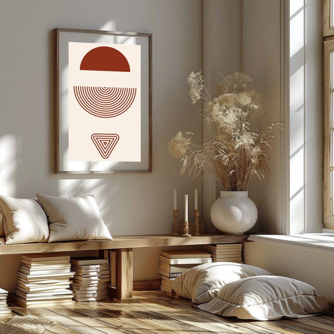 Explore the quiet elegance of geometric shapes with this stunning artwork, featuring rich earth for house