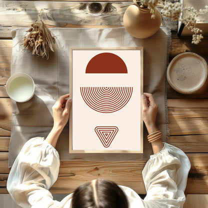 Explore the quiet elegance of geometric shapes with this stunning artwork, featuring rich earth for Kitchen