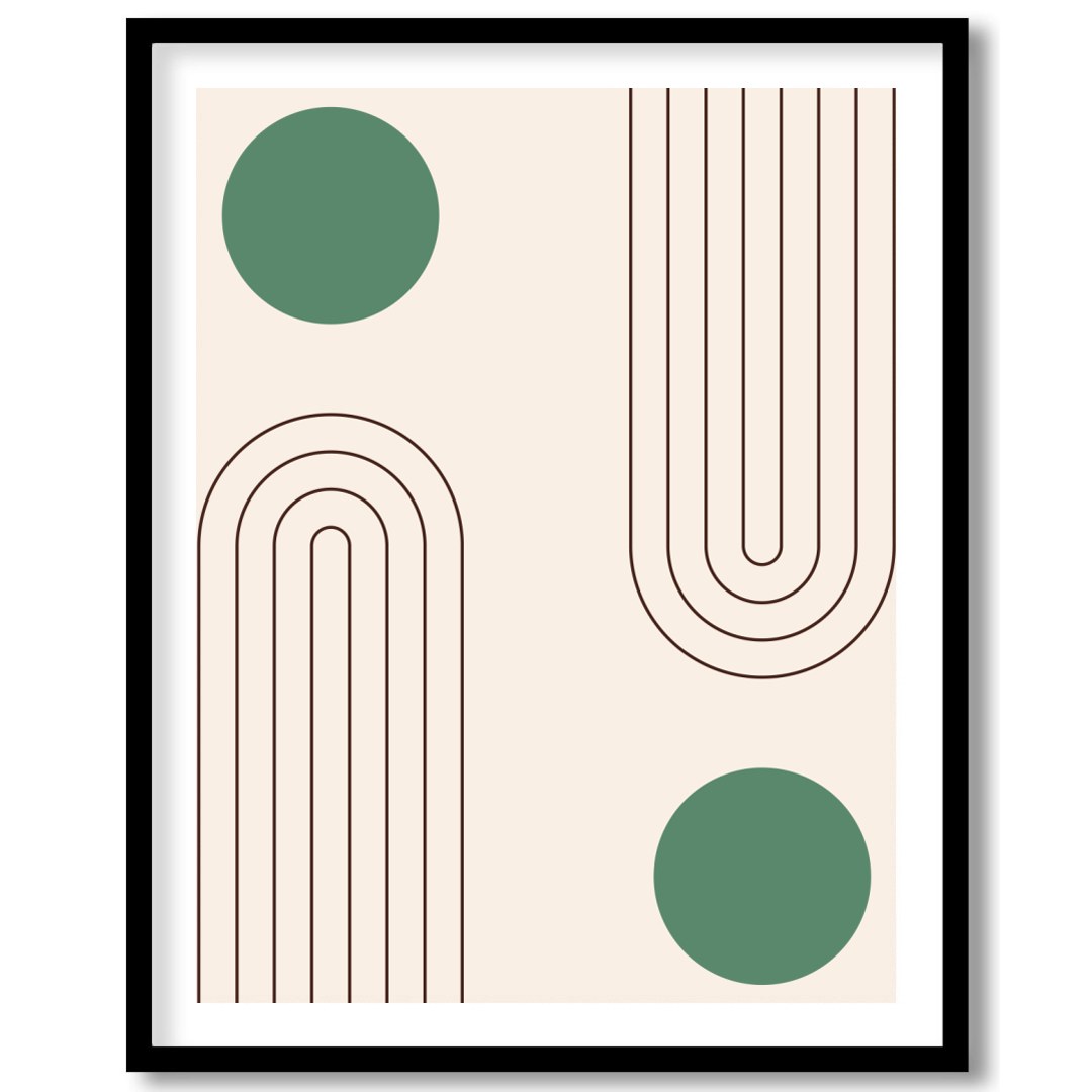 This captivating artwork features a balance of simple geometric forms on a soothing beige backdrop, for abode