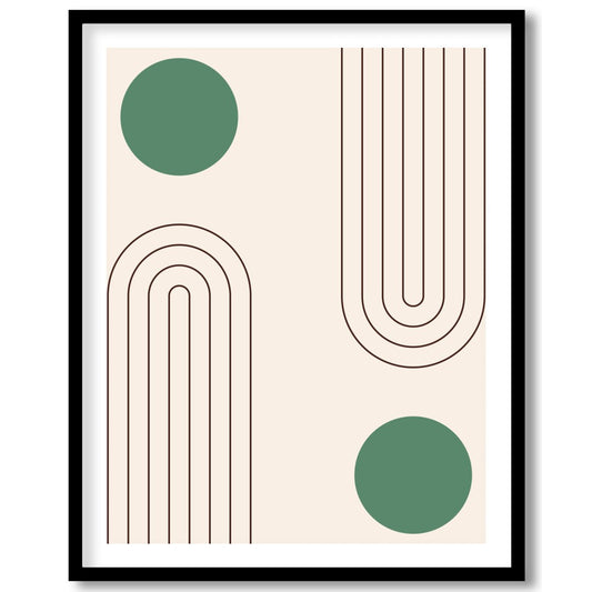 This captivating artwork features a balance of simple geometric forms on a soothing beige backdrop, for abode