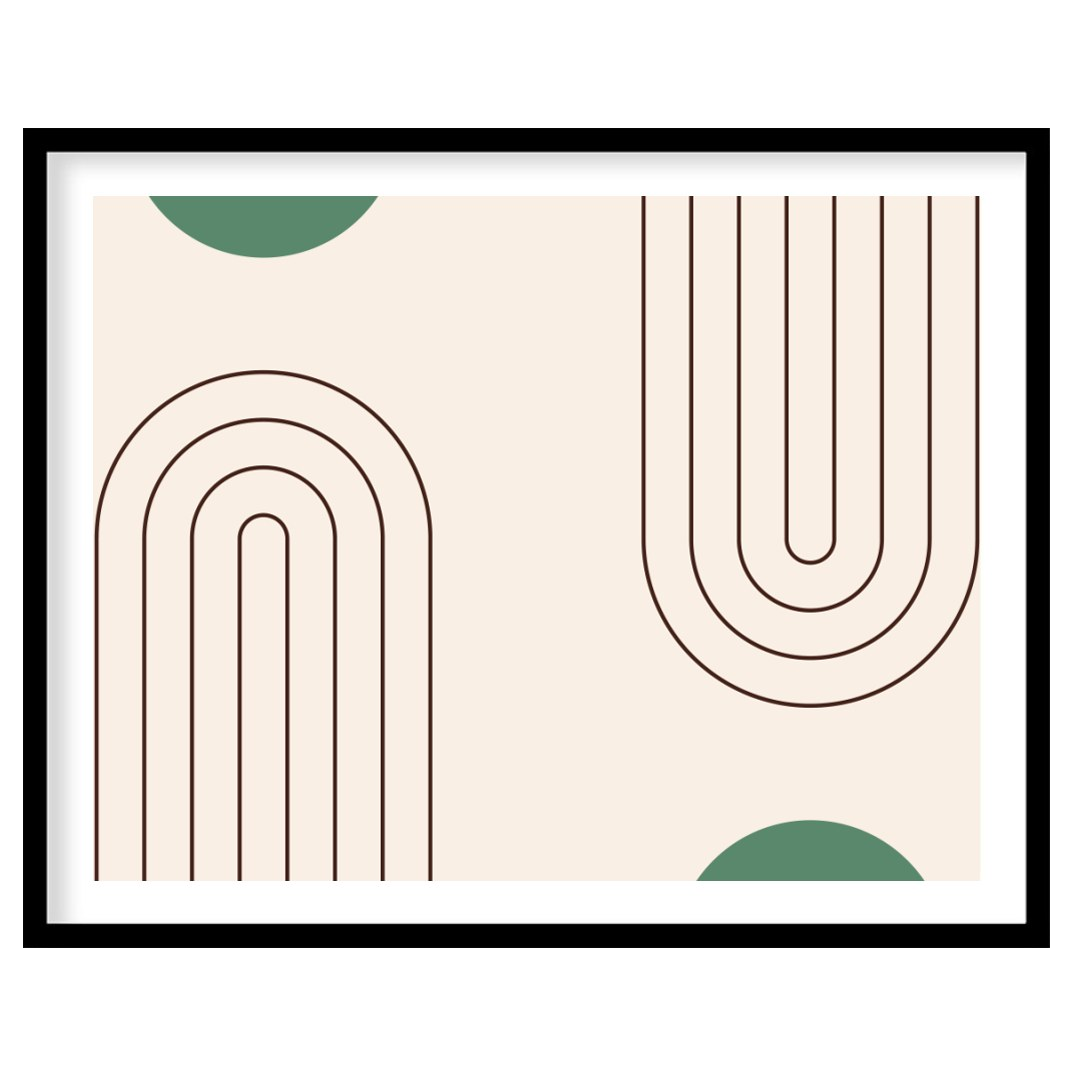 This captivating artwork features a balance of simple geometric forms on a soothing beige backdrop, for abode