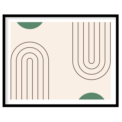 This captivating artwork features a balance of simple geometric forms on a soothing beige backdrop, for abode