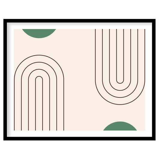 This captivating artwork features a balance of simple geometric forms on a soothing beige backdrop, for abode