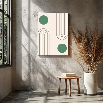 This captivating artwork features a balance of simple geometric forms on a soothing beige backdrop, for Entrance