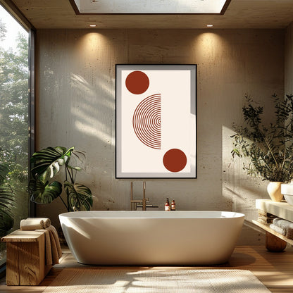 Elevate your space with this captivating geometric composition. Featuring concentric circles and for Bathroom