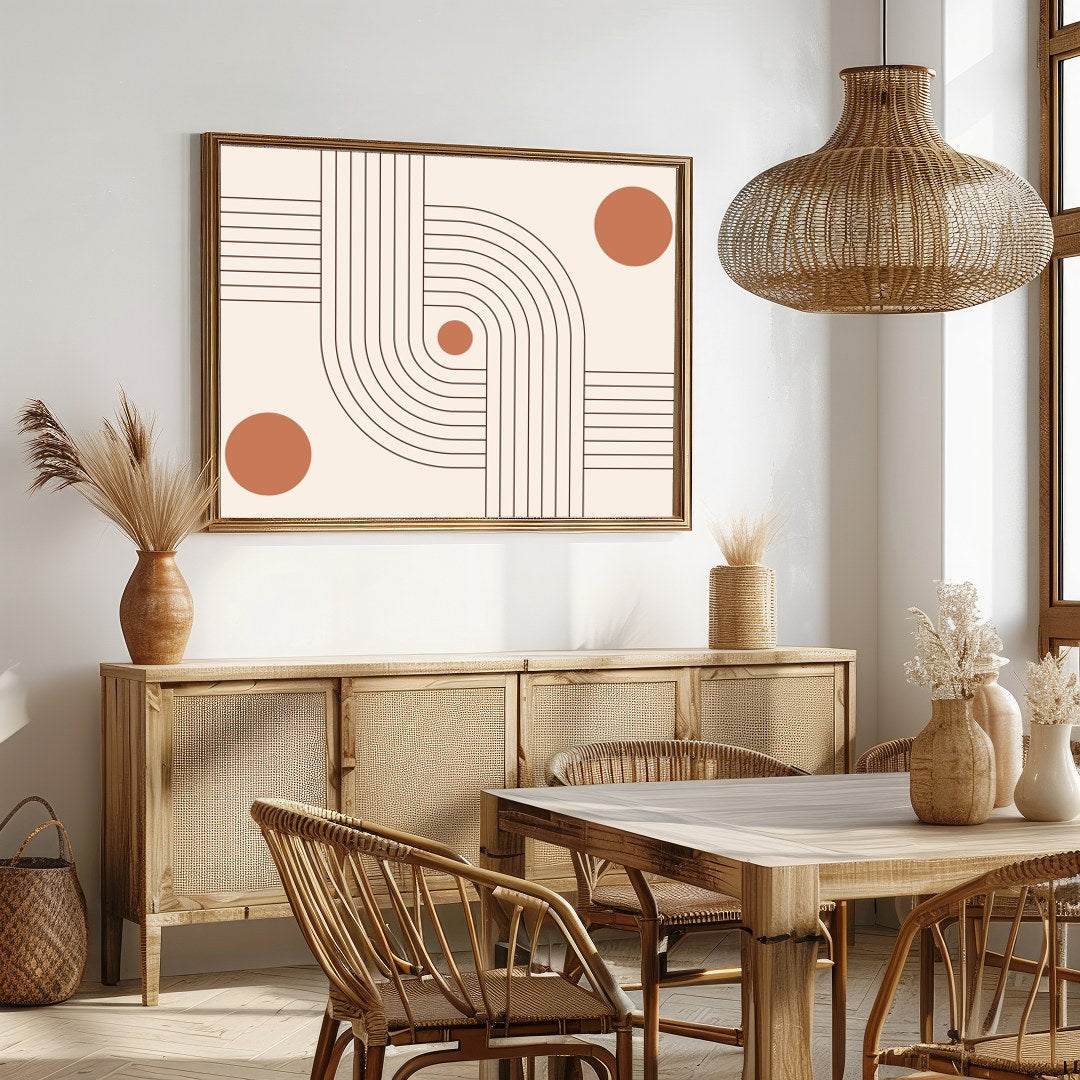 This captivating piece of wall art blends linear elegance with geometric aesthetics, invoking a for Dining