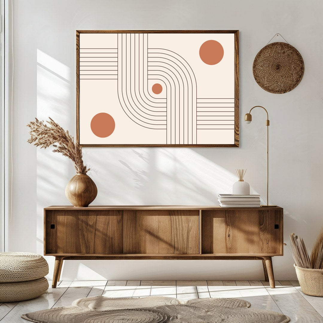 This captivating piece of wall art blends linear elegance with geometric aesthetics, invoking a for Sitting Area