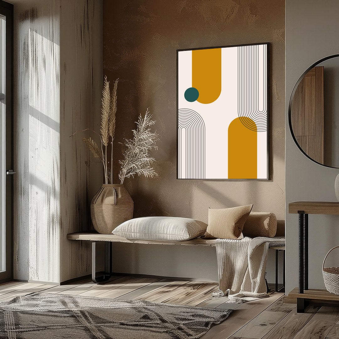 Introduce a touch of mid-century modern elegance with this captivating geometric wall art. for area