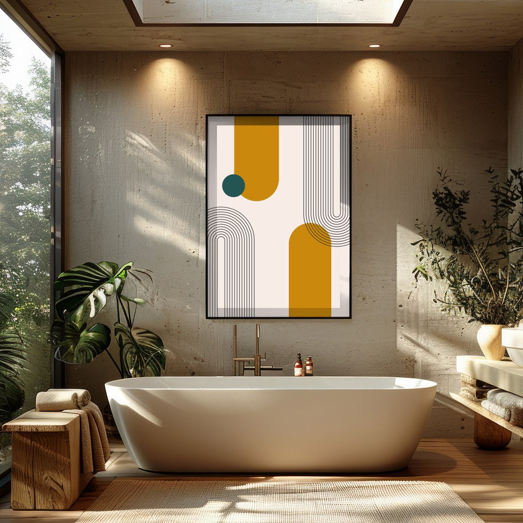 Introduce a touch of mid-century modern elegance with this captivating geometric wall art. for Bathroom