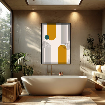 Introduce a touch of mid-century modern elegance with this captivating geometric wall art. for Bathroom