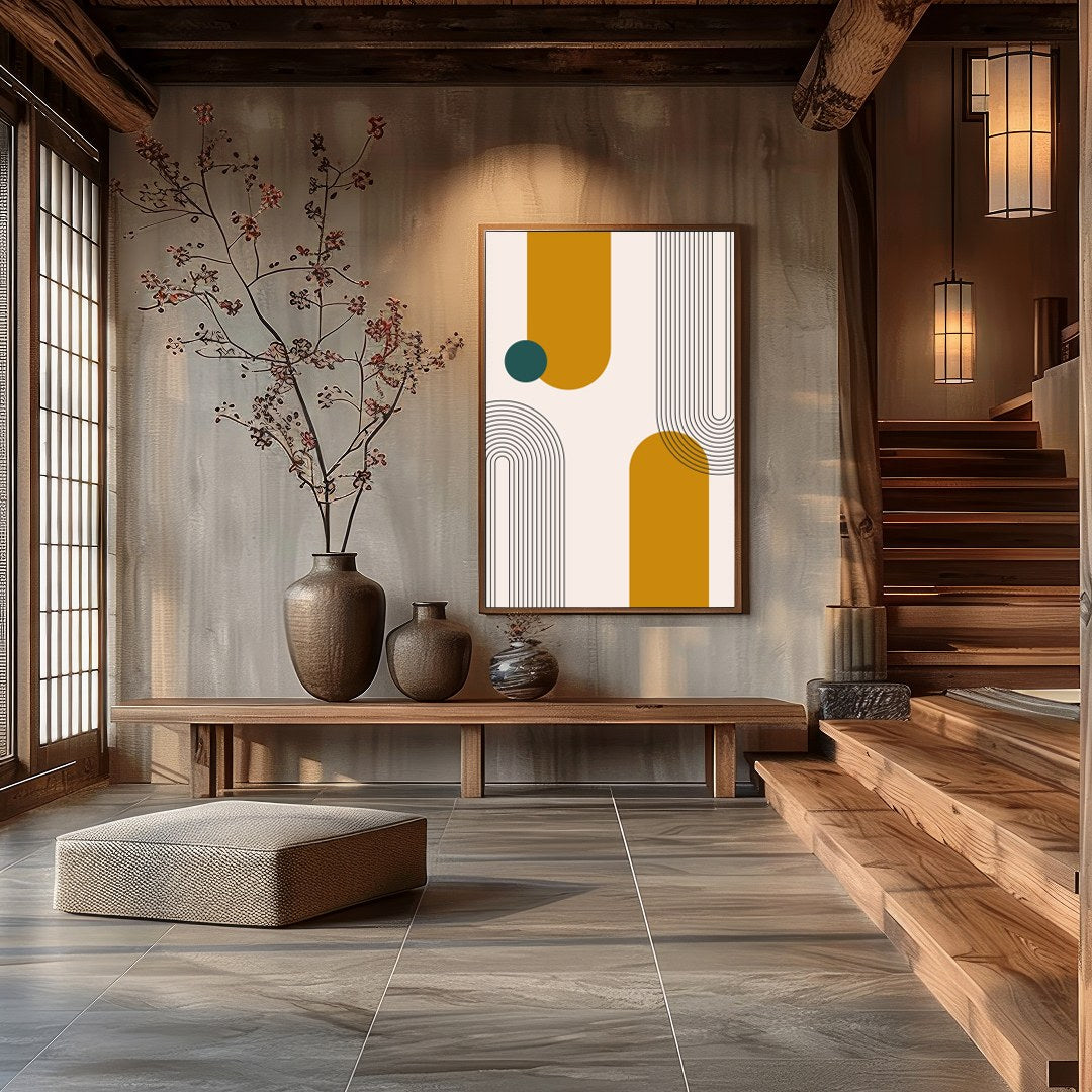 Introduce a touch of mid-century modern elegance with this captivating geometric wall art. for Hall