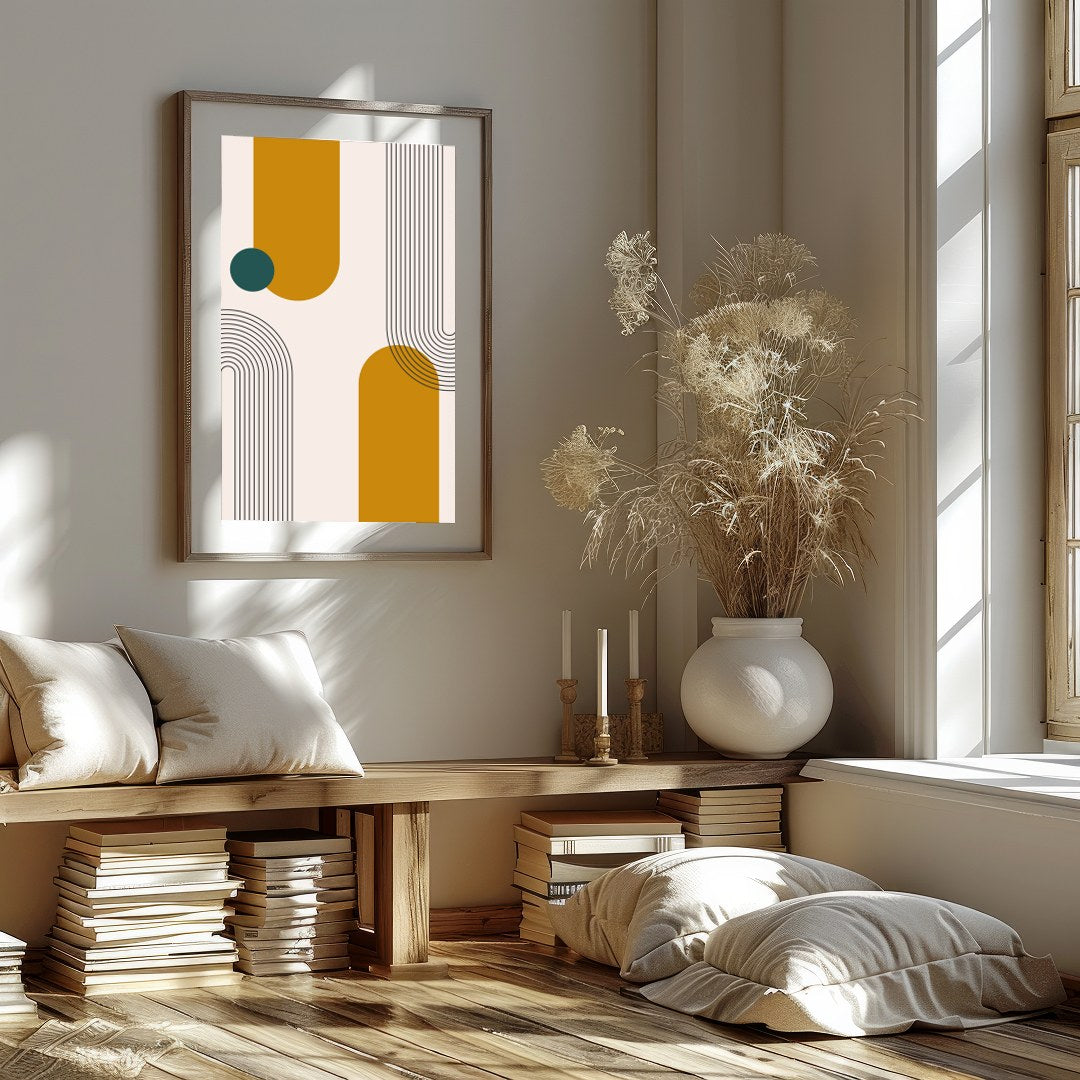 Introduce a touch of mid-century modern elegance with this captivating geometric wall art. for home