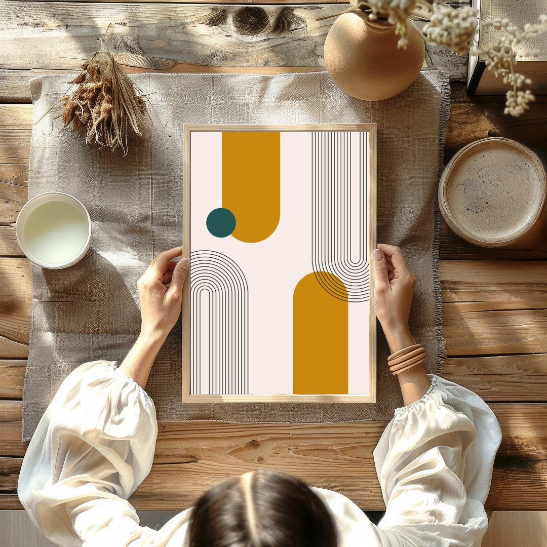 Introduce a touch of mid-century modern elegance with this captivating geometric wall art. for Kitchen