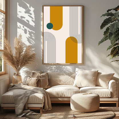 Introduce a touch of mid-century modern elegance with this captivating geometric wall art. for Sitting Area