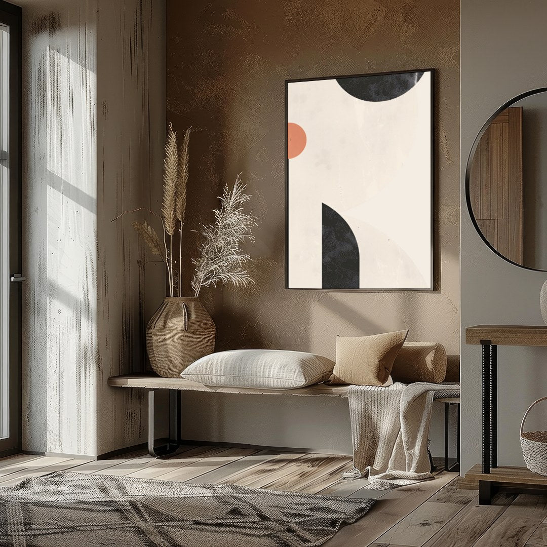Elevate your space with this minimalist abstract wall art, where circles and arcs intersect in a for decor
