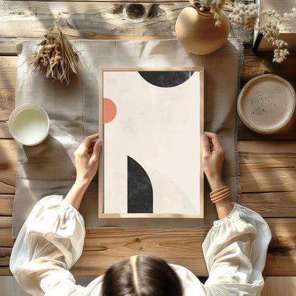 Elevate your space with this minimalist abstract wall art, where circles and arcs intersect in a for Kitchen