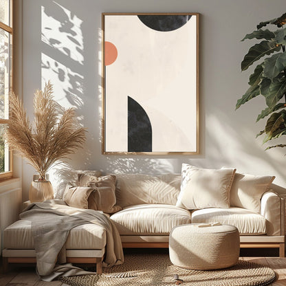 Elevate your space with this minimalist abstract wall art, where circles and arcs intersect in a for Sitting Area