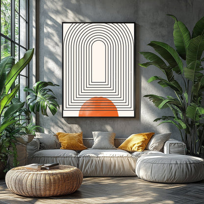This captivating piece blends geometric precision with bold colors, featuring an arching maze of for Balcony