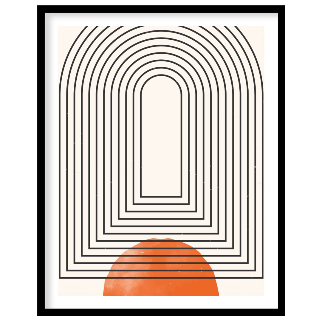 This captivating piece blends geometric precision with bold colors, featuring an arching maze of for home