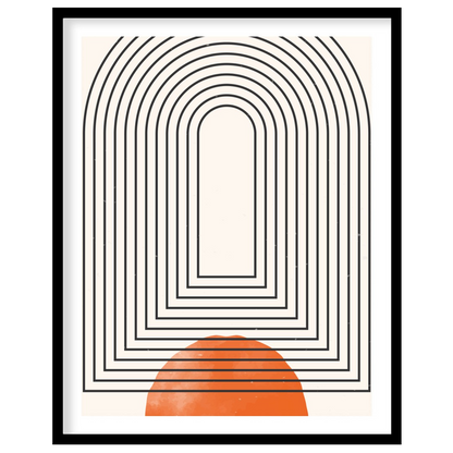 This captivating piece blends geometric precision with bold colors, featuring an arching maze of for home