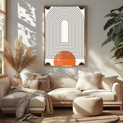 This captivating piece blends geometric precision with bold colors, featuring an arching maze of for Sitting Area