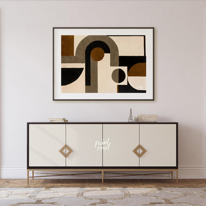 """Geometric Harmony Rug"" presents a striking abstract design featuring bold geometric shapes in a… for living room