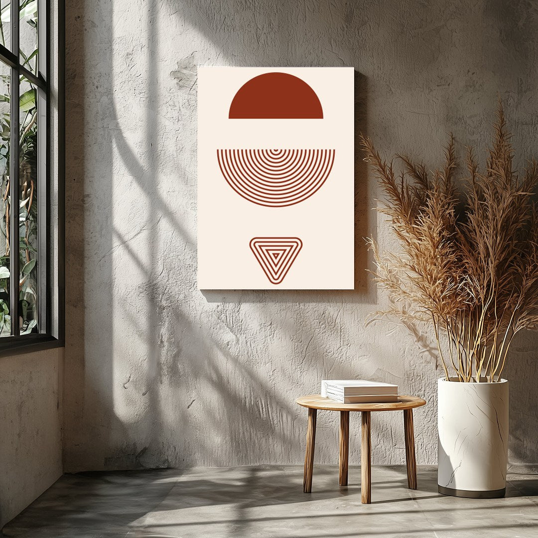 This captivating piece of wall art features a mesmerizing blend of geometric shapes in rich for Entrance