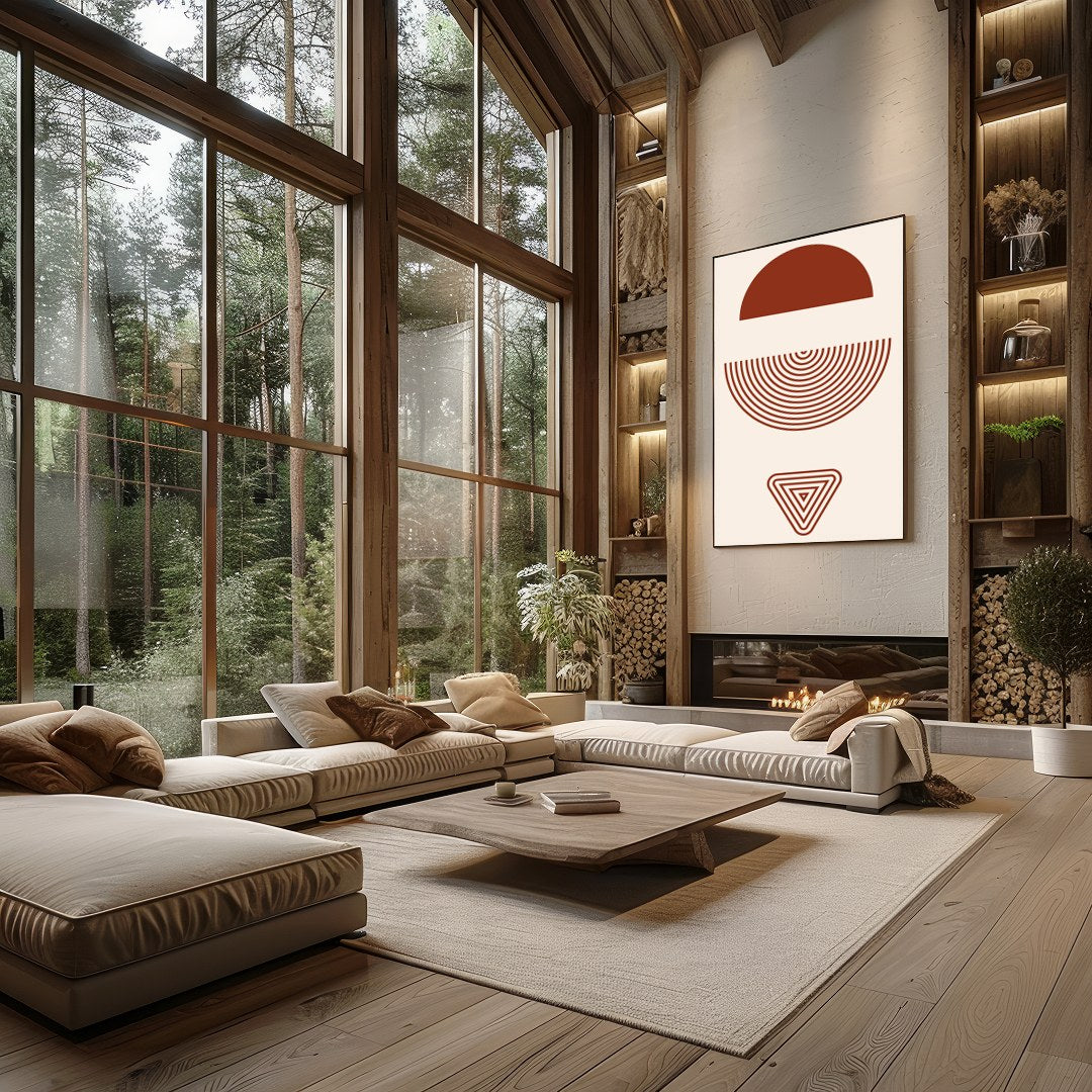 This captivating piece of wall art features a mesmerizing blend of geometric shapes in rich for Living Room