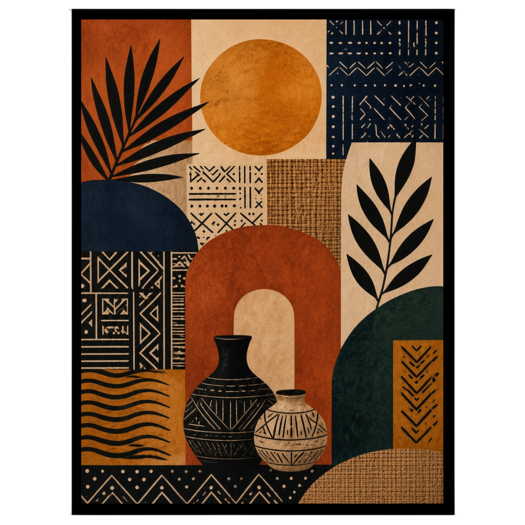 This captivating art print beautifully combines geometric patterns with the warmth of earthen hues. for hallway
