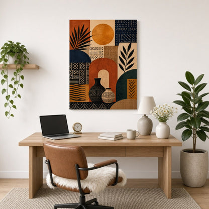 This captivating art print beautifully combines geometric patterns with the warmth of earthen hues. for Home Office