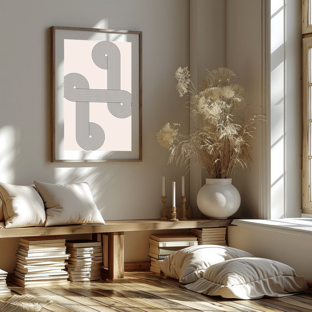 This striking piece of wall art combines intricate geometric lines with elegant symmetry, creating for area