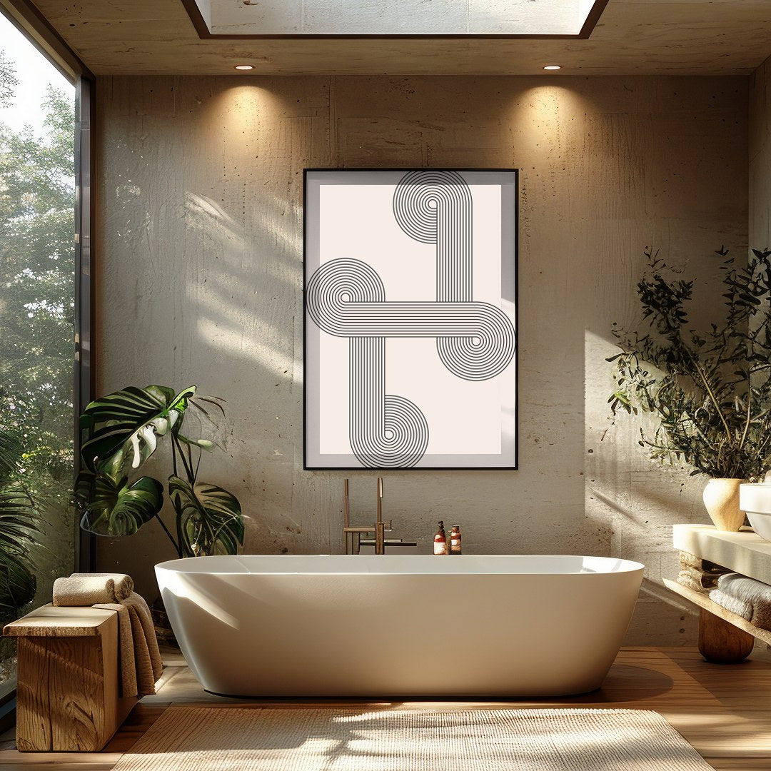 This striking piece of wall art combines intricate geometric lines with elegant symmetry, creating for Bathroom