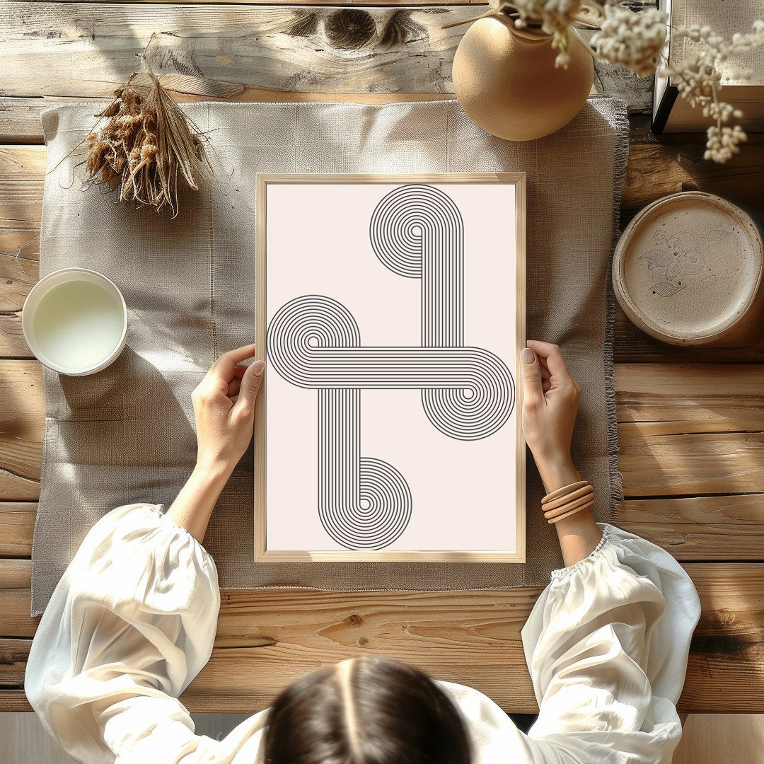 This striking piece of wall art combines intricate geometric lines with elegant symmetry, creating for Kitchen
