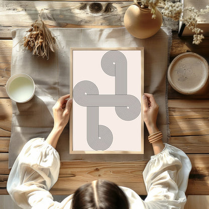 This striking piece of wall art combines intricate geometric lines with elegant symmetry, creating for Kitchen