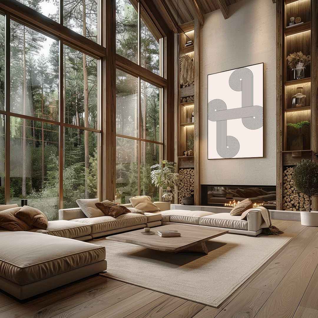 This striking piece of wall art combines intricate geometric lines with elegant symmetry, creating for Living Room