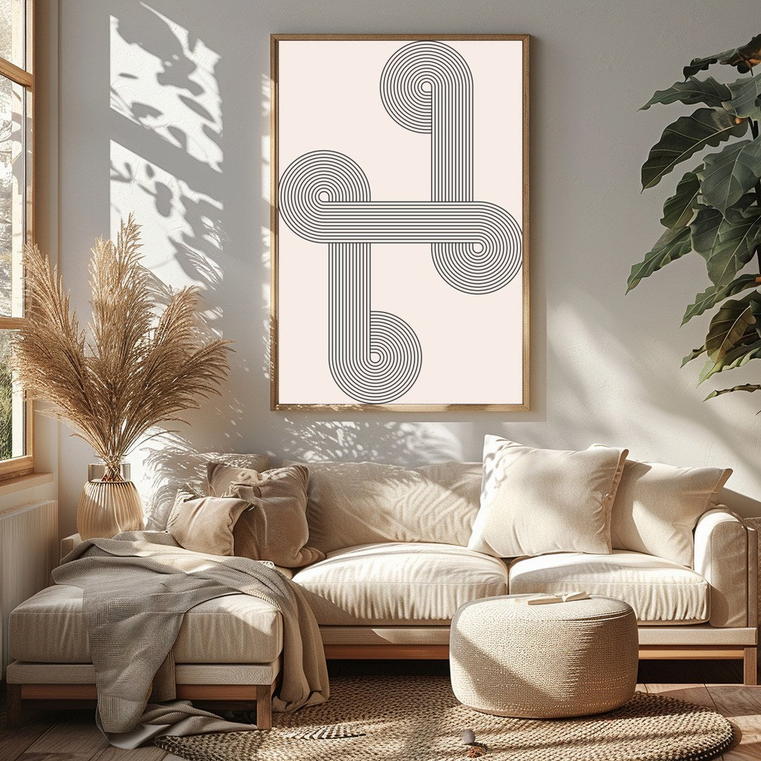 This striking piece of wall art combines intricate geometric lines with elegant symmetry, creating for Sitting Area