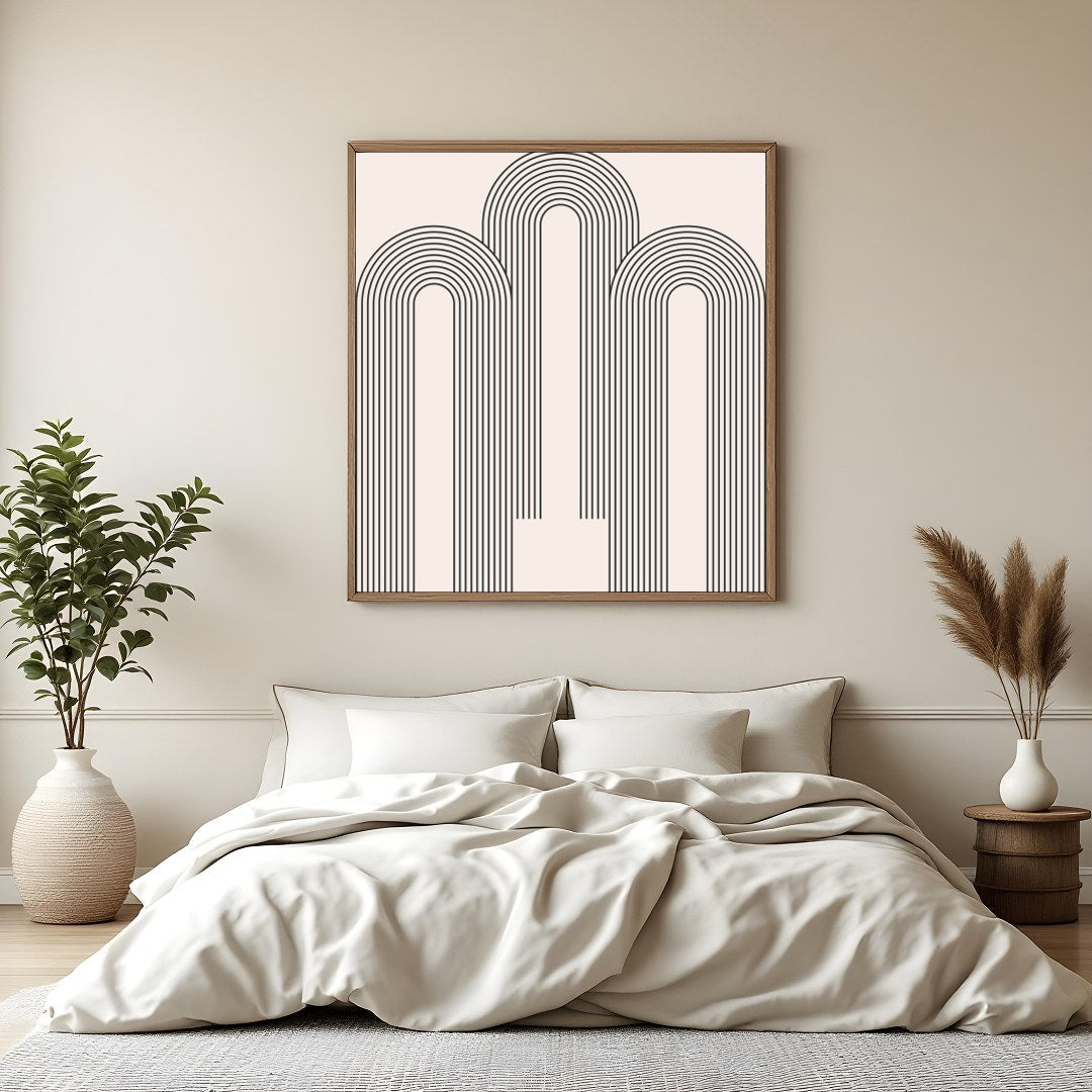 Embrace the tranquility of geometric minimalism with this striking artwork. Featuring soothing arcs for Bedroom