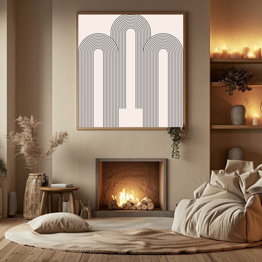 Embrace the tranquility of geometric minimalism with this striking artwork. Featuring soothing arcs for Hall