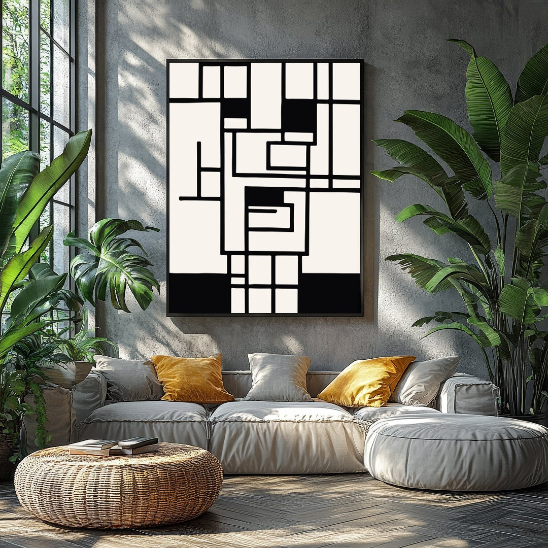 Elevate your space with this striking geometric abstract wall art. Featuring a captivating black for Balcony
