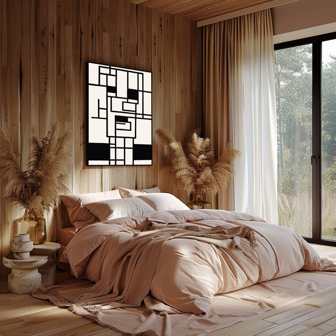 Elevate your space with this striking geometric abstract wall art. Featuring a captivating black for Bedroom