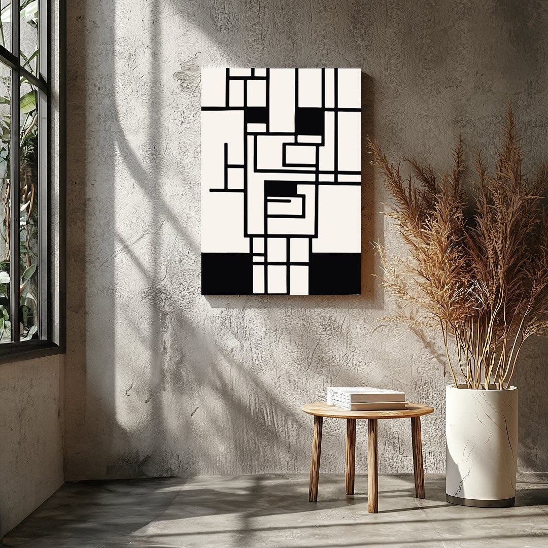 Elevate your space with this striking geometric abstract wall art. Featuring a captivating black for Entrance