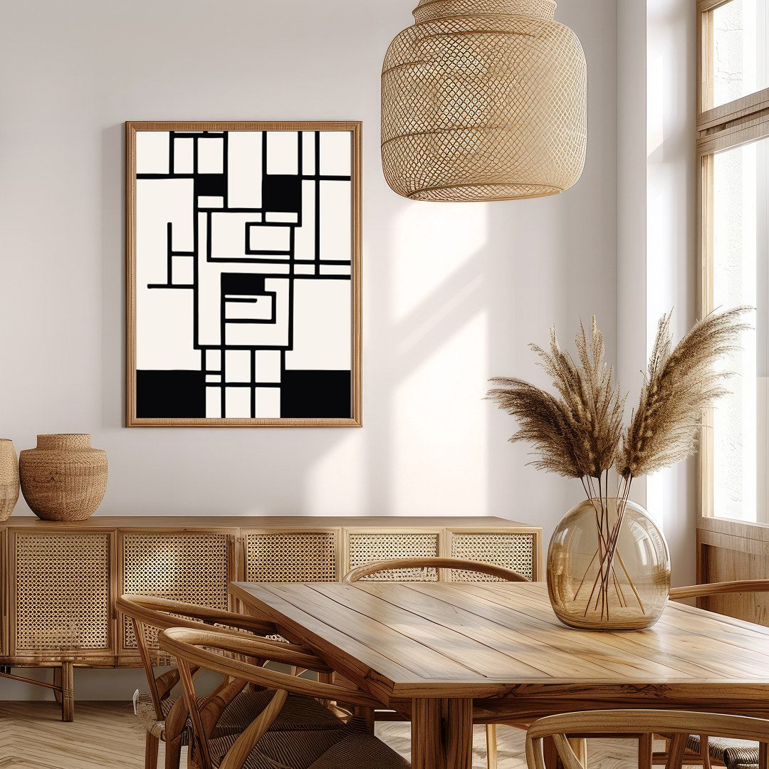 Elevate your space with this striking geometric abstract wall art. Featuring a captivating black for Extra Kitchen
