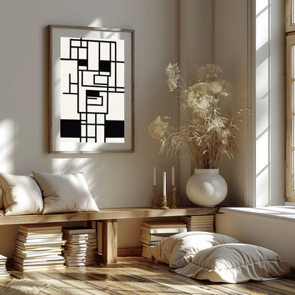 Elevate your space with this striking geometric abstract wall art. Featuring a captivating black for kitchen
