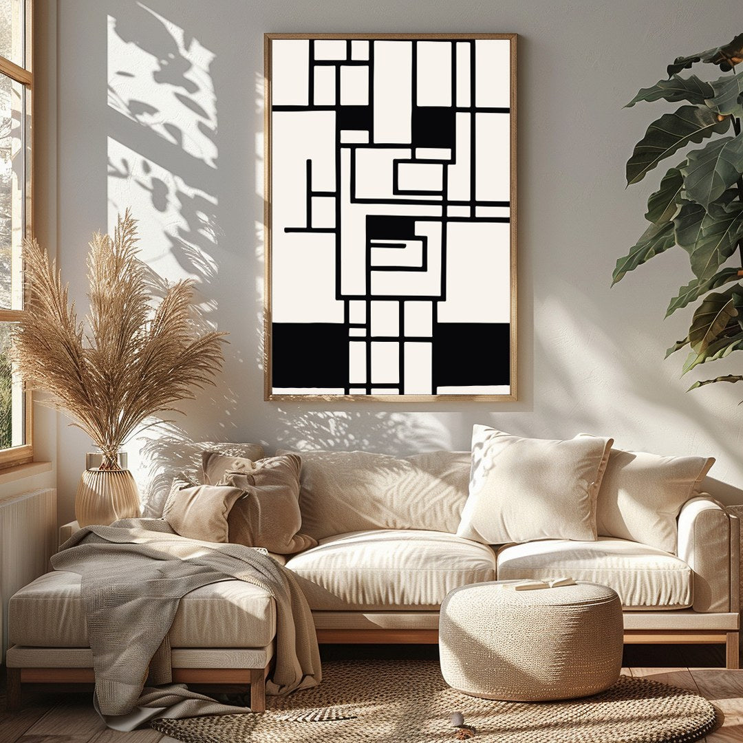 Elevate your space with this striking geometric abstract wall art. Featuring a captivating black for Sitting Area
