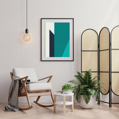 Immerse yourself in the tranquility of 'Geometric Peaks,' where bold shapes converge in a pristine for Foyer