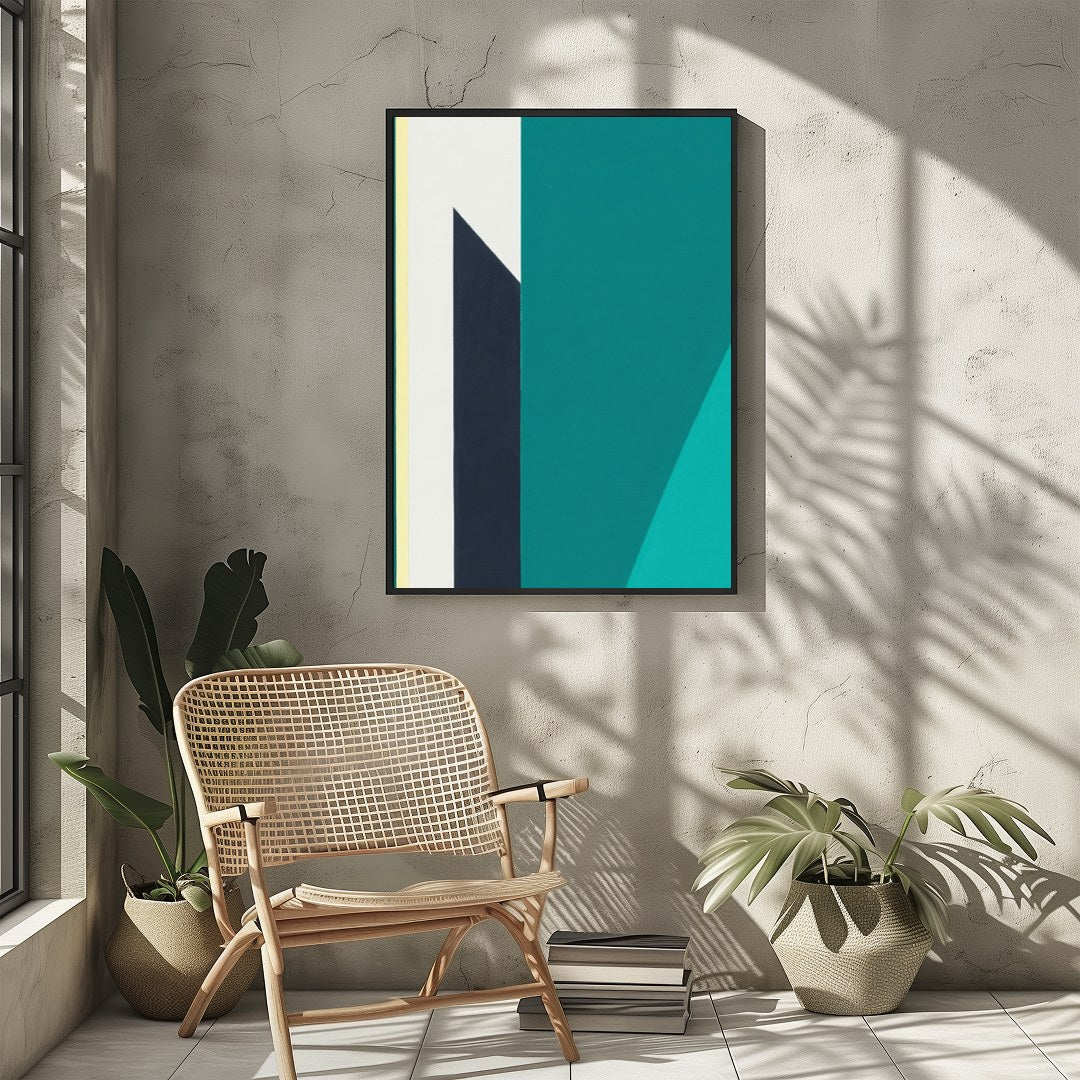 Immerse yourself in the tranquility of 'Geometric Peaks,' where bold shapes converge in a pristine for Sitting Area