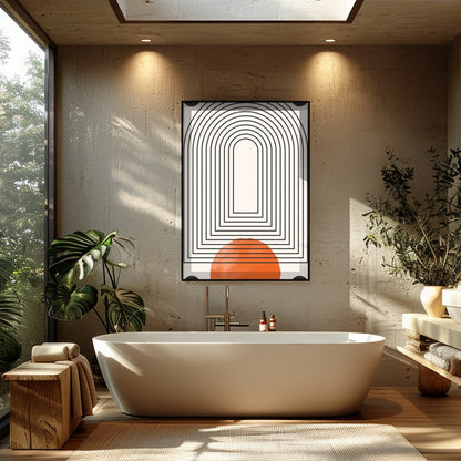 This captivating piece of modern wall art features a series of concentric arcs, drawing the eye for Bathroom