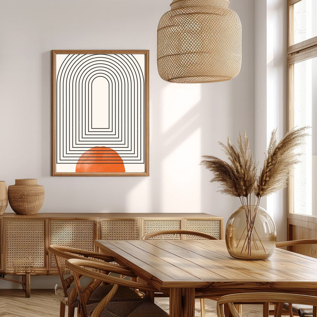 This captivating piece of modern wall art features a series of concentric arcs, drawing the eye for Extra Kitchen